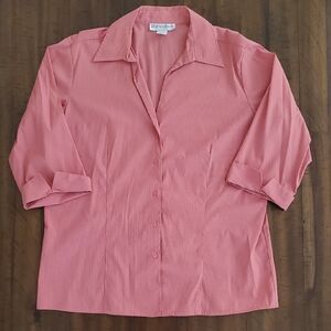 Vintage Dressbarn Woman Pink & Burgundy Plaid Button 3/4 Sleeve Shirt - 14/16W